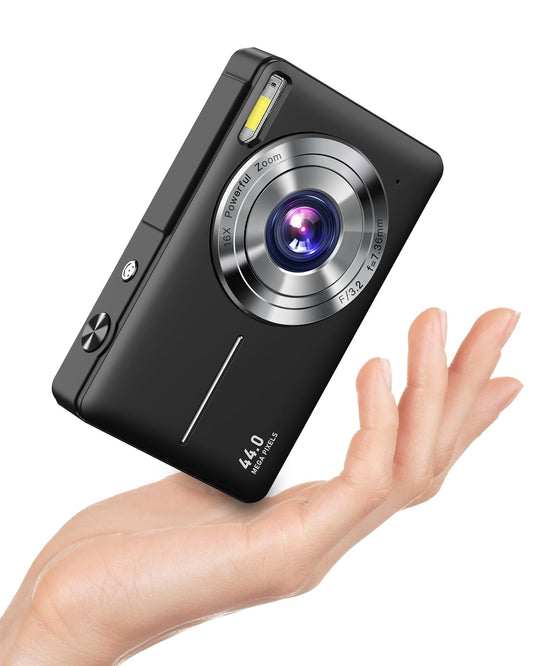 Digitalkamera 1080P FHD Fotokamera 44MP Fotoapparat Digital Kompaktkamera 16X Digitalzoom Einfache Vlogging Kamera Tragbare Kompakt Digitalkamera für Kinder Teenager Senioren Anfänger(Schwarz)