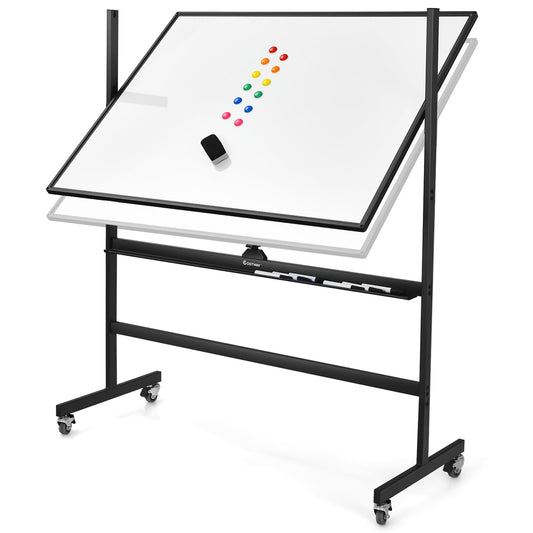 COSTWAY mobiles Whiteboard mit Ständer, 90 x 120 cm, Doppelseitige Magnettafel Höheverstellbar & 360° drehbar, magnetische Weißtafel mit Rollen, Whiteboard Abwischbar Beschreibar inkl. Zubehör