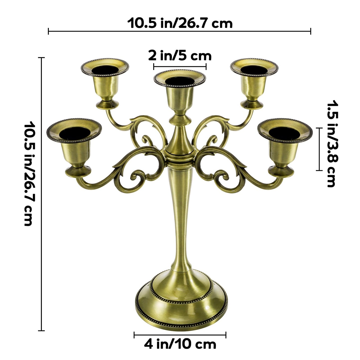 YOUEON 5 Arm Kerzenständer, 26,5 cm Antike Bronze Kerzenhalter Bronze Kandelaber Kerzenhalter für 2,5 cm Durchmesser Stumpenkerzen, Kegelkerzenhalter, Kandelaber Dekoration, Hochzeit