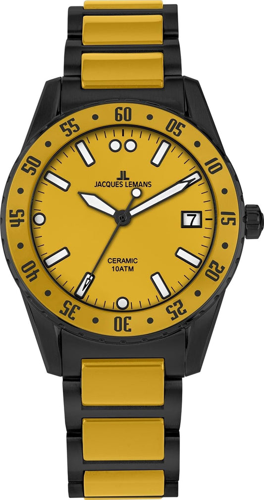JACQUES LEMANS Damenuhr Liverpool Massiv Edelstahl/High-Tech-Ceramic massiv Edelstahl ip-Black 42-12I