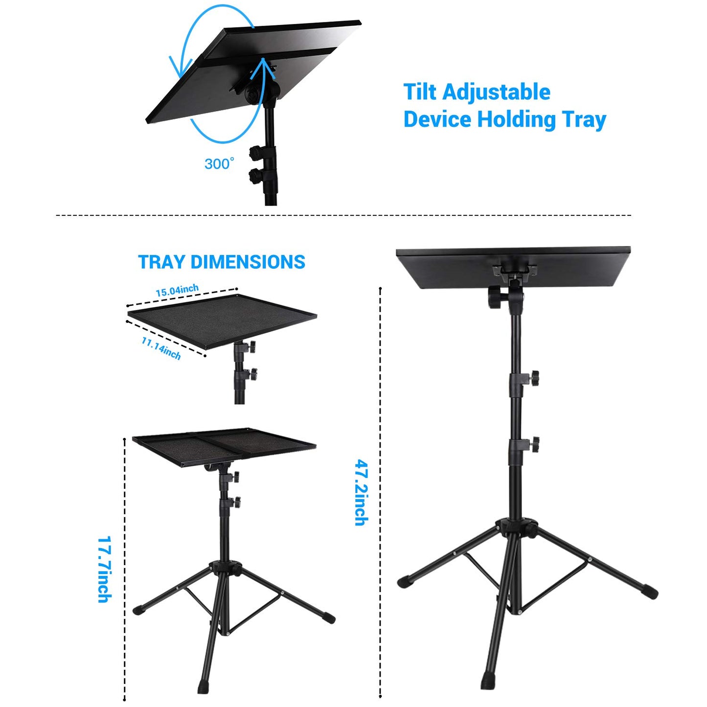 Dreibeinstativ für Laptops, Laptopständer mit Verstellbarer Höhe, 50 bis 122cm, mit Schwanenhals-Handyhalterung, tragbares Dreibeinstativ für Projektoren