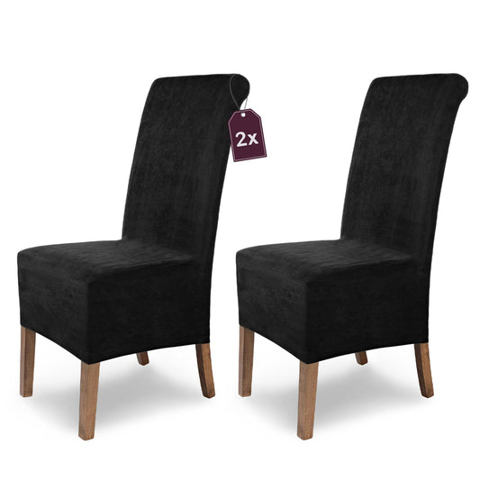 SCHEFFLER-Home Stuhlhussen 2er Set Leon Schwarz/elastische Wildleder Hussen für Stühle/Robustes Freischwinger Hussen Set/Stuhlhussen Stretch & Lederoptik/Stuhl Hussen waschbar