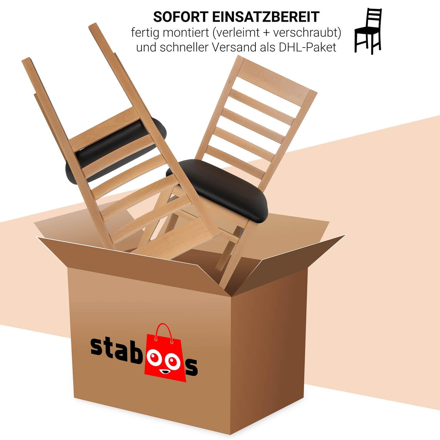 Staboos CH62 Esszimmerstuhle 2er Set Holz Stuhl bis 150 kg - Fertig montiert - Küchenstuhl gepolstert - massiv Holz Buche (Natur - Schwarz)
