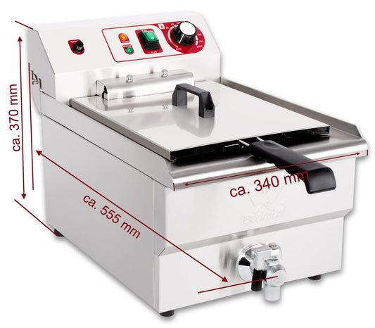 Beeketal BWF-161 Profi Kaltzonen-Fritteuse, 16L Edelstahl Gastro Fritteuse für Imbiss, mit 11L Ölmenge, Doppelheizung und Ablaufhahn