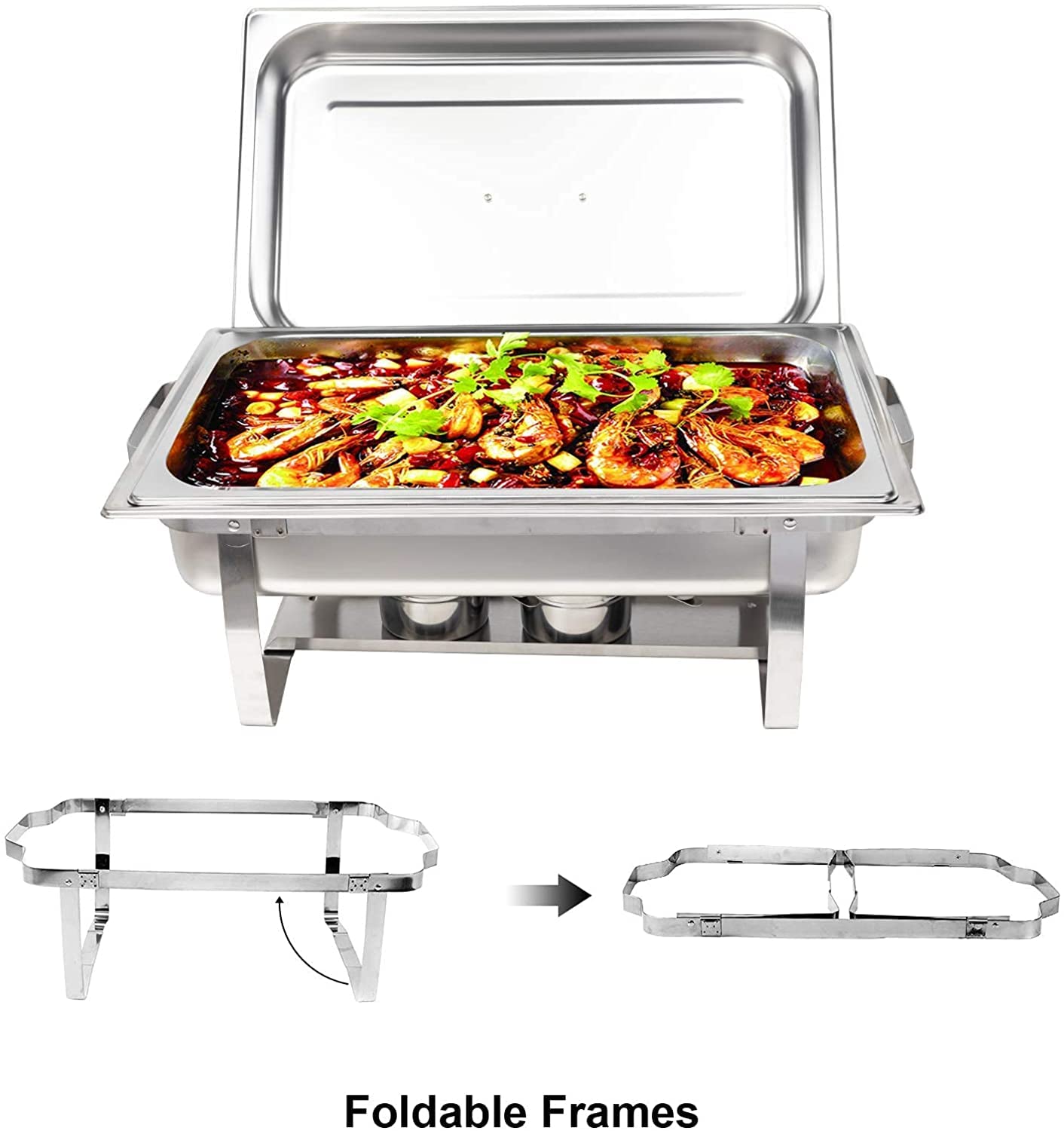 Valgus 9L Edelstahl Chafing Dish Set Buffet Chafer Speisenwärmer mit faltbarem Rahmen Kraftstoff Halter und Deckel Lebensmittel Wärmer für Parteien, Bankett, Buffets, Hochzeit 2 Pack