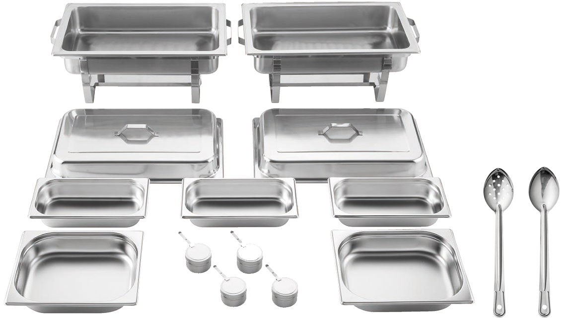 Batania 2 Chafing Dishes/Speisewärmer, 14-teilig, Gastronomiequalität, Edelstahl – Robuste Wärmebehälter für Buffet, Catering und Grillabende