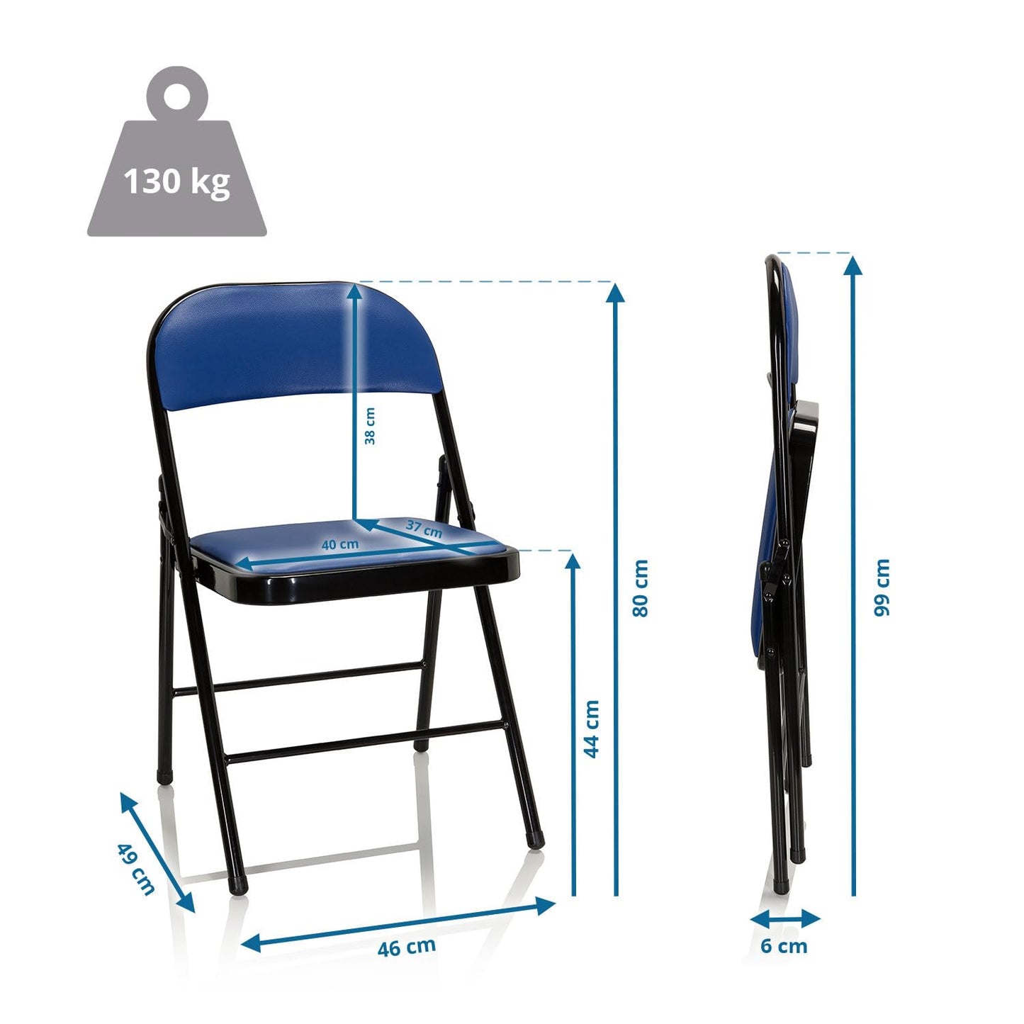 hjh OFFICE TUDELA Klappstuhl Blau – Gepolstert, Kunstleder, bis 130 kg