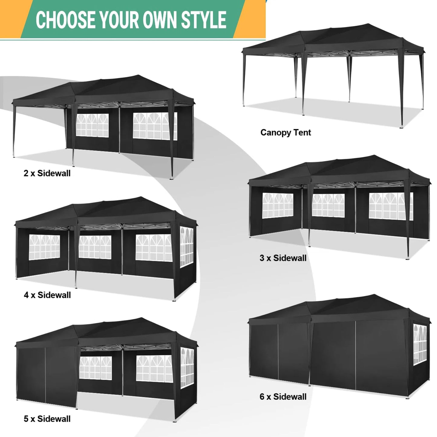 COBIZI Faltpavillon 3x6 Pavillon wasserdicht Winterfest, Pop Up Pavillon Klappbar 3x6 Zelt mit 6 Seitenwnden|3 Höhenverstellbar|UV-Schutz|Gardenpavillon Partyzelt 3x6 für Markt, Freien Event, Schwarz