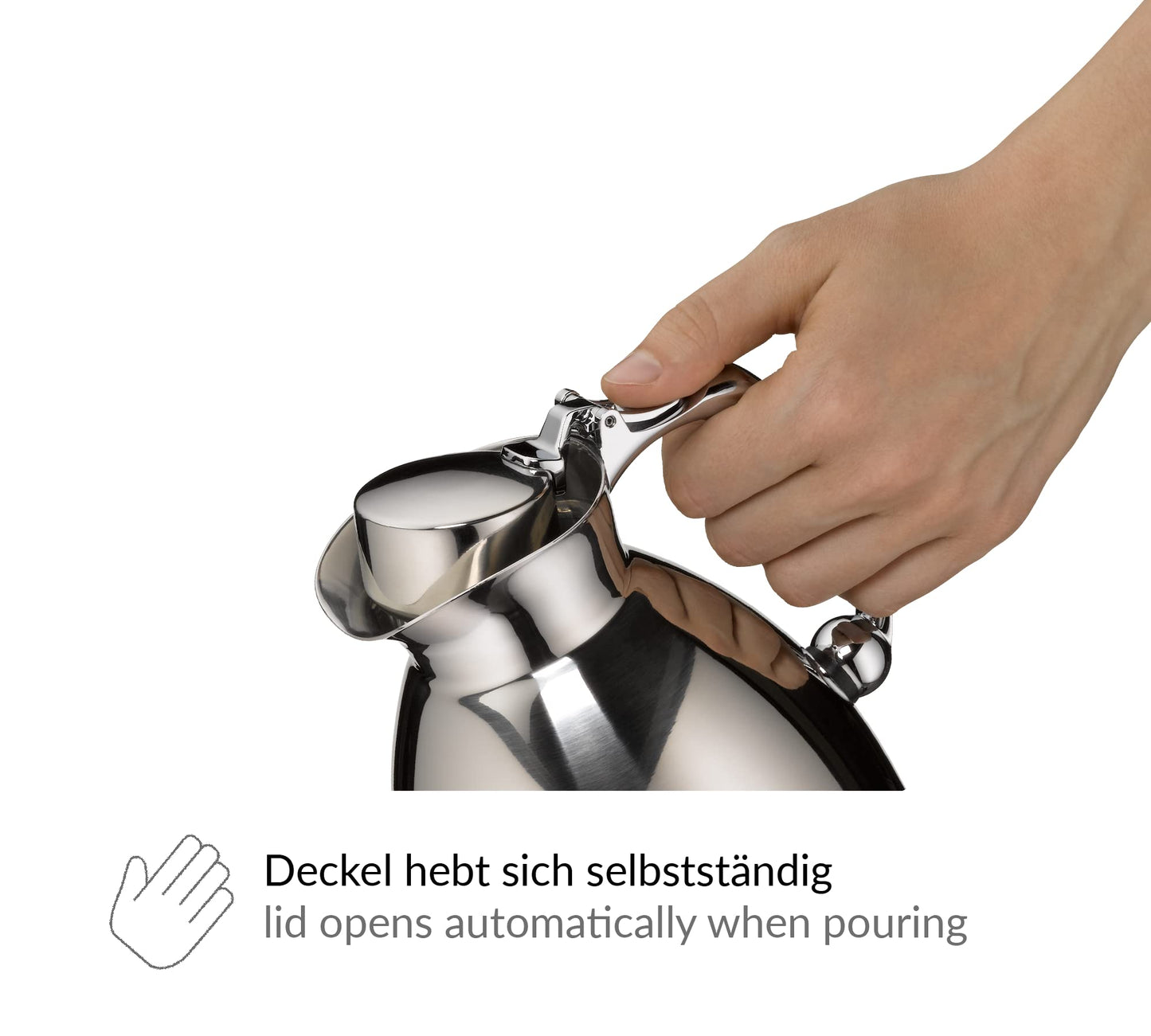alfi HOTELLO 1,5l, Isolierkanne aus doppelwandigem Edelstahl, hält 4 Stunden warm, 6 Stunden kalt, locker aufliegender Deckel, mit einer Hand ausgießen, plastikfrei, spülmaschinenfest, für Gastronomie