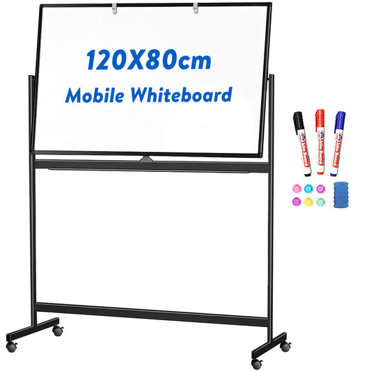 maxtek Mobiles Whiteboard, 120 x 80 cm Doppelseitiges Whiteboard mit Ständer, Magnetische, Aluminiumrahmen - mit Stifte, Schwämme, Magnete