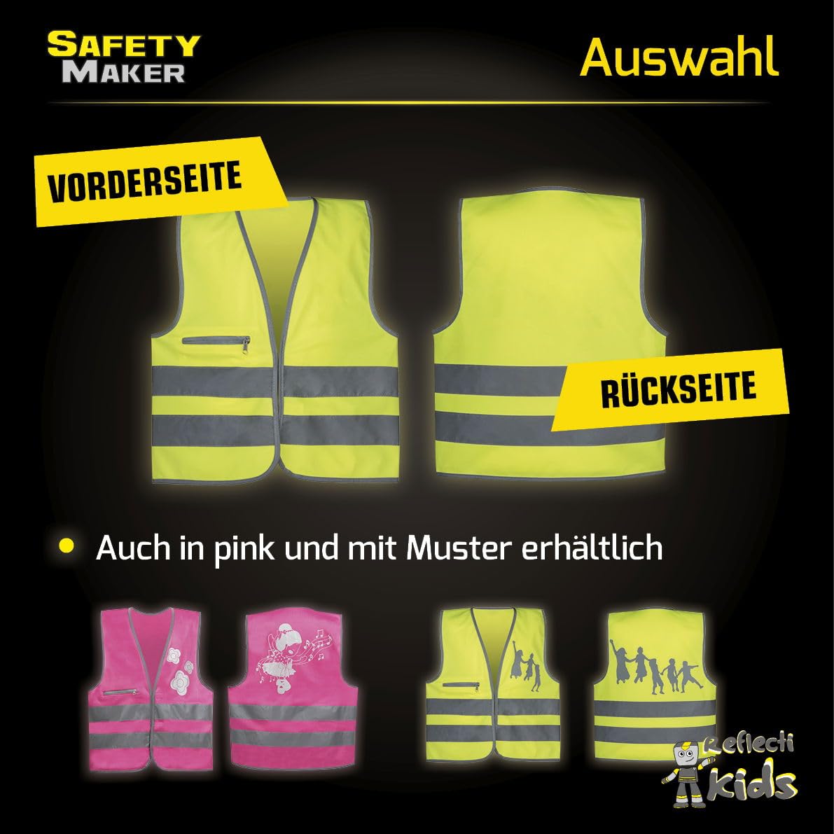 Safety Maker 44571 Kinder Sicherheitsweste, Warnweste, Reflektorweste, refkletierend für 7-14 Jahre, gelb