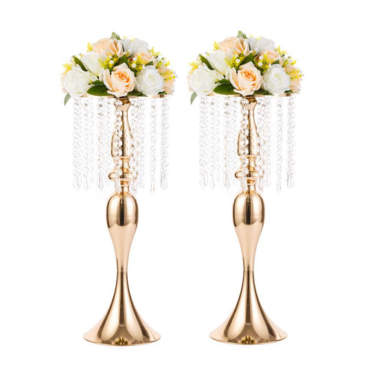 NUPTIO 2 Stücke Goldvasen für Mittelstücke, Blumenvasen für Tisch, 54cm Hoch Kristallblumenständer Straße Blei Blumenhalter Herzstück, Hochzeit Mittelstücke Metall Blumenvase für Weihnachtsfeier