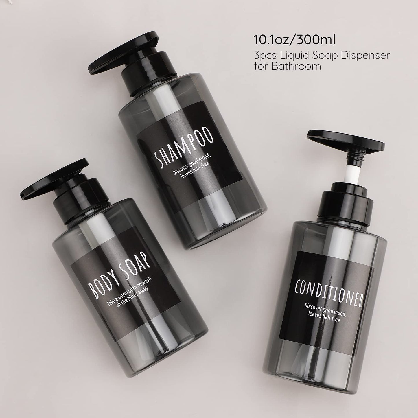 300ml Leere Shampoo-Flasche, Segbeauty 3pcs Kunststoff-Pumpspenderflasche, 10,1 Unzen Nachfüllbare Shampoo-Pumpflaschen für die Dusche Körperseife Haarspülung Hotel Badezimmer Grau