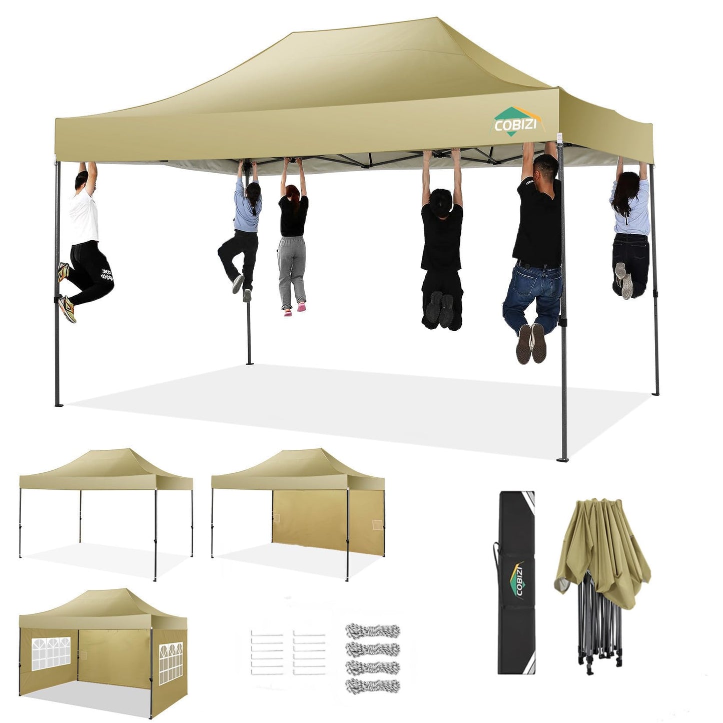 COBIZI Pavillon 3x4,5 wasserdicht stabil Winterfest 2.0, Pavillon 3x4,5 Faltpavillon 3x4,5 Partyzelt, Gartenpavillon UV Schutz mit 3 Seitenteilen Festival Partyzelt Sonnenschutz Pavillon, Khaki