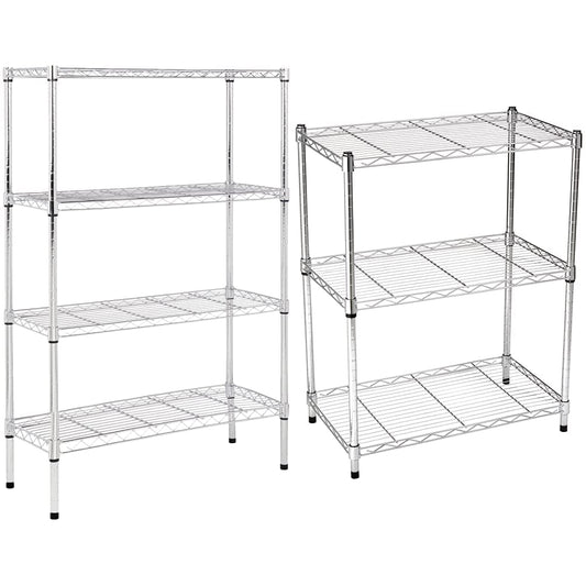 Amazon Basics Lagerregal mit 4 Regalböden, bis zu 160 kg, pro Regalboden Chrom & Lagerregal mit 3 Regalböden, bis zu 115 kg pro Regalboden, Chrom