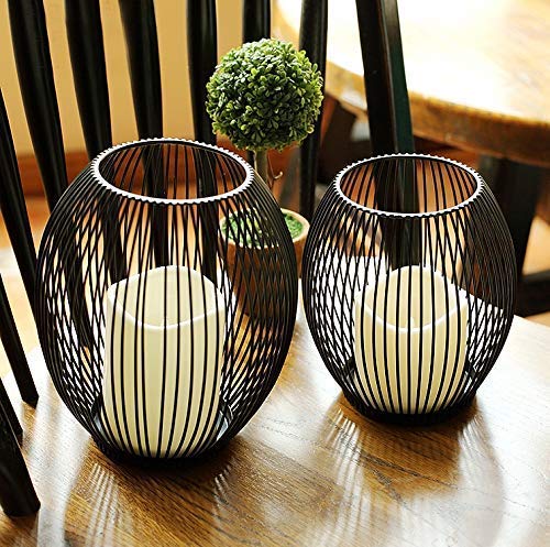 GoMaihe Oval Kerzenständer 2er Set, 9 x 15.5cm und 9 x 18cm Kerzenhalter Stabkerze Metall Deko Kerzenleuchter, Kreativ Vintage Kerzen Ständer für Weihnachts Hochzeit Essen, Schwarz.MEHRWEG