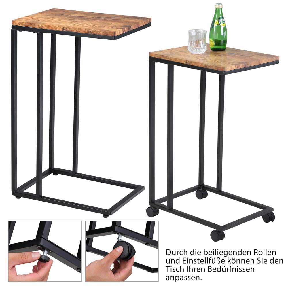 Casaria® Beistelltisch mit Rollen 50x35x70cm C Form Holz Metall Modern 40kg Belastbarkeit Wohnzimmer Schlafzimmer Sofatisch Kaffeetisch Nachttisch Schwarz