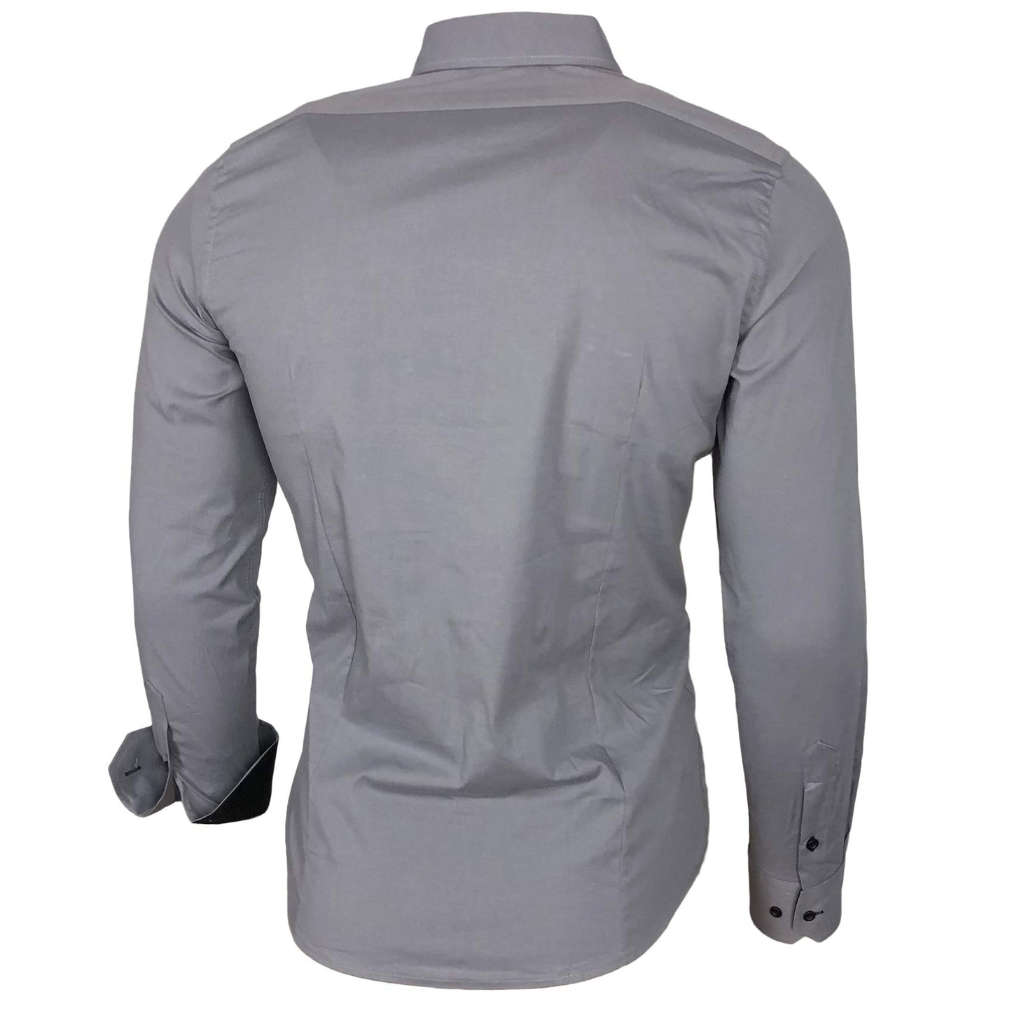 Baxboy Herren-Hemd Langarm/Business Freizeit Hochzeit/Bügelleicht/Slim-Fit/Anzug Kentkragen Hemd B-500, Farbe:Grau, Größen:M