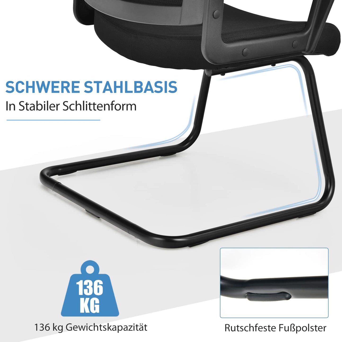 COSTWAY Freischwinger Stühle 2er Set, Schwingstühle mit Armlehne, Konferenzstühle, Bürostühle, Computerstühle bis 136kg belastbar, Schreibtischstühle für Büro, Arbeitszimmer