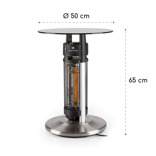 blumfeldt Primal Heat - Standheizstrahler, Stehtisch-IR-Heizer, Infrarotheizung, Stand Heizstrahler, Infrarotstrahler mit 1600 Watt, Infrarot-Annäherungssensoren, Höhe: 65 cm, Silber