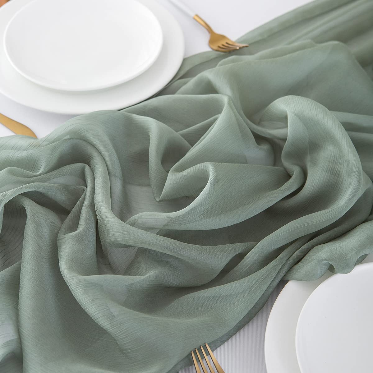 CHUQING Tischläufer Chiffon grün,70 cm x 3m,Salbeigrün Tischläufer Hochzeit Tischdeko Eukalyptus Grün Table Runner,Mintgrün
