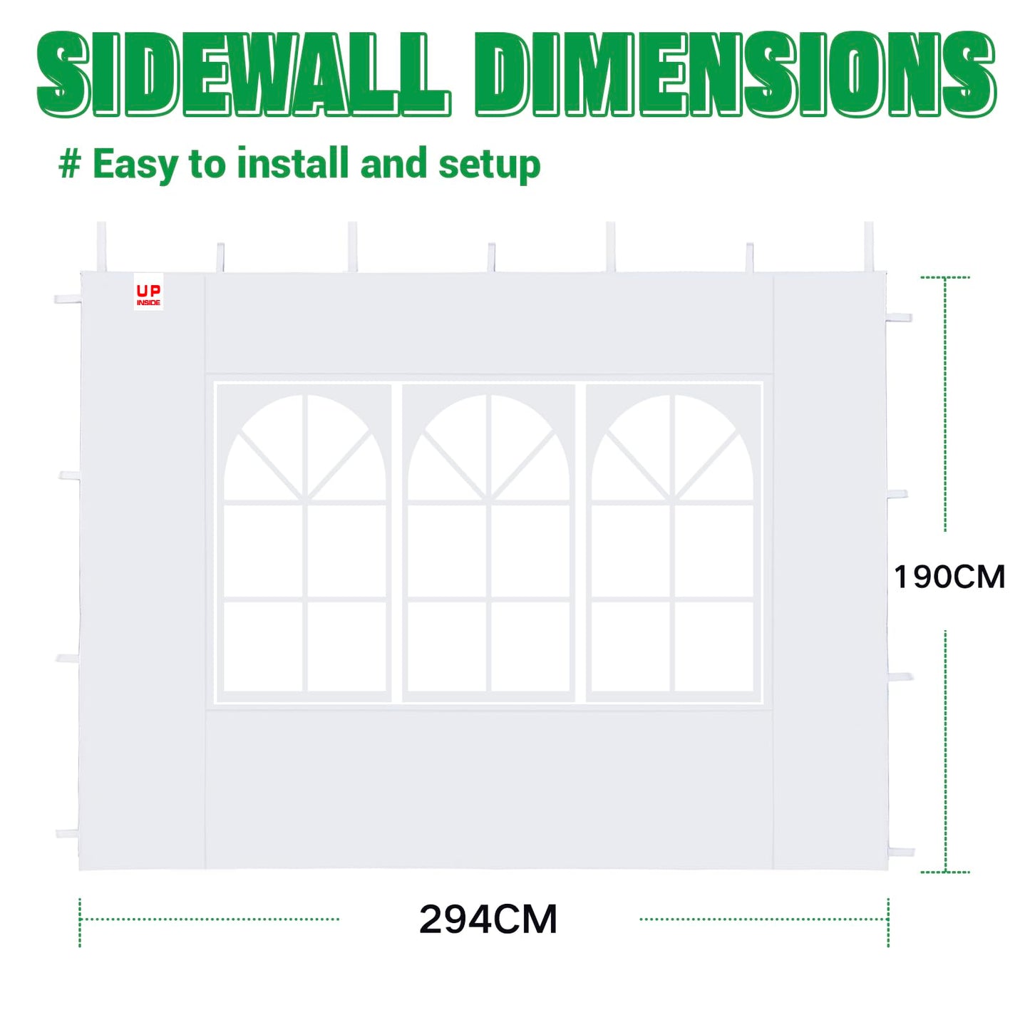 Acepic 2 Stück Pavillon Seitenteile mit Fenster und Klettverschluss für Pavillon 3 x 3 m, als Windschutz und Sichtschutz für Partyzelt, Wasserdicht