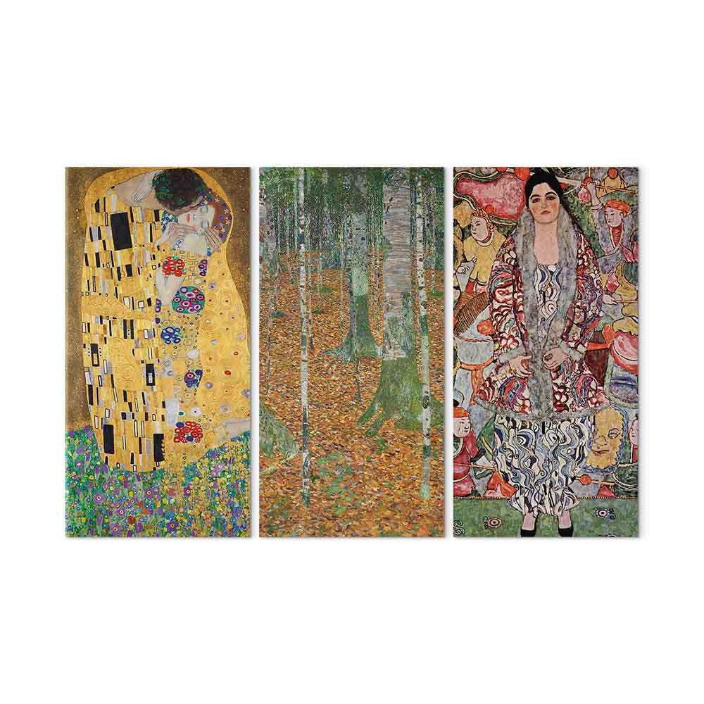 murando - Wandbilder Set 3 tlg Wanddeko Collage 3er 135x90 cm (je 45x90 cm) – Leinwandbild Wohnzimmer Schlafzimmer - Klimt Warme Malerei Zusammensetzung Gelb Gustav l-G-10411-b-a