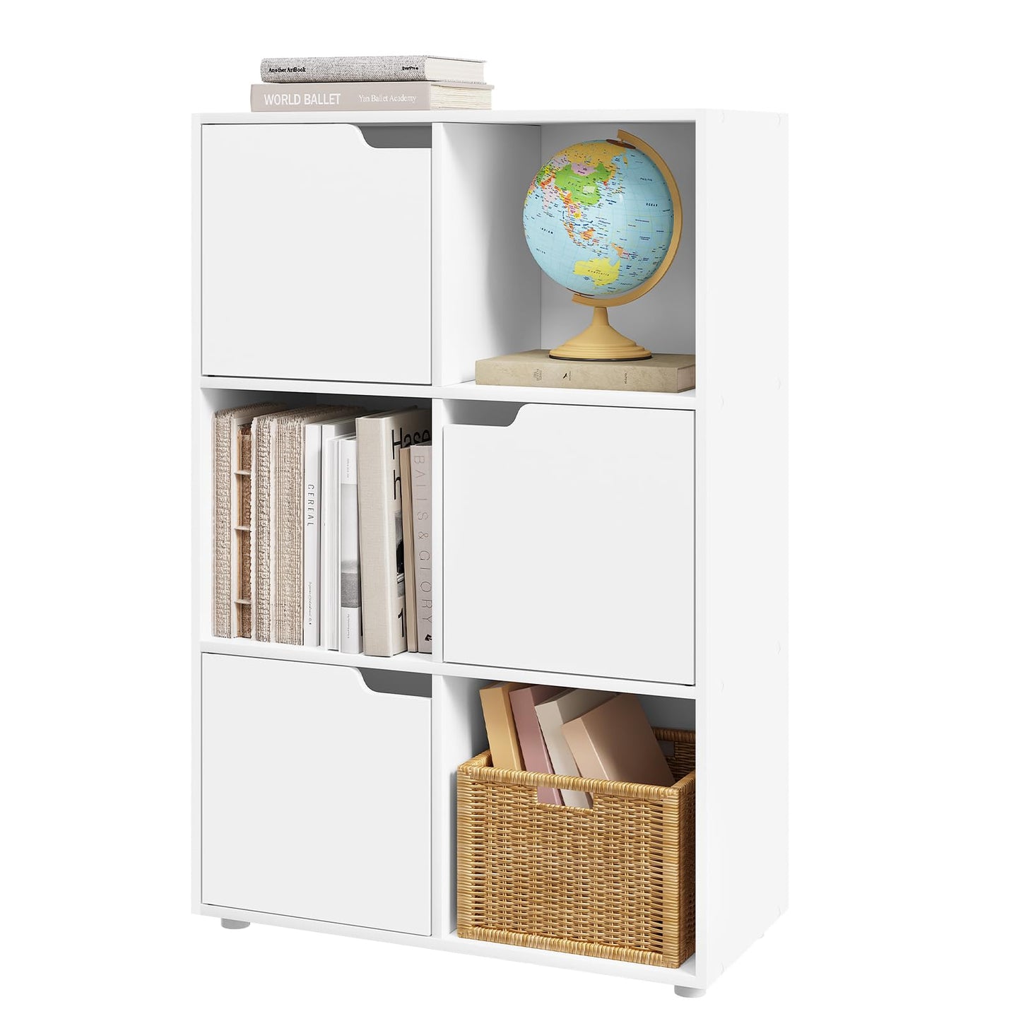 WOLTU Bücherregal Bücherschrank Standregal Aufbewahrungregal Raumteiler Büroregal Aktenschrank, mit 3 Türen, 6 Fächer, 29 x 91 x 59,6 cm,Weiß SK001ws