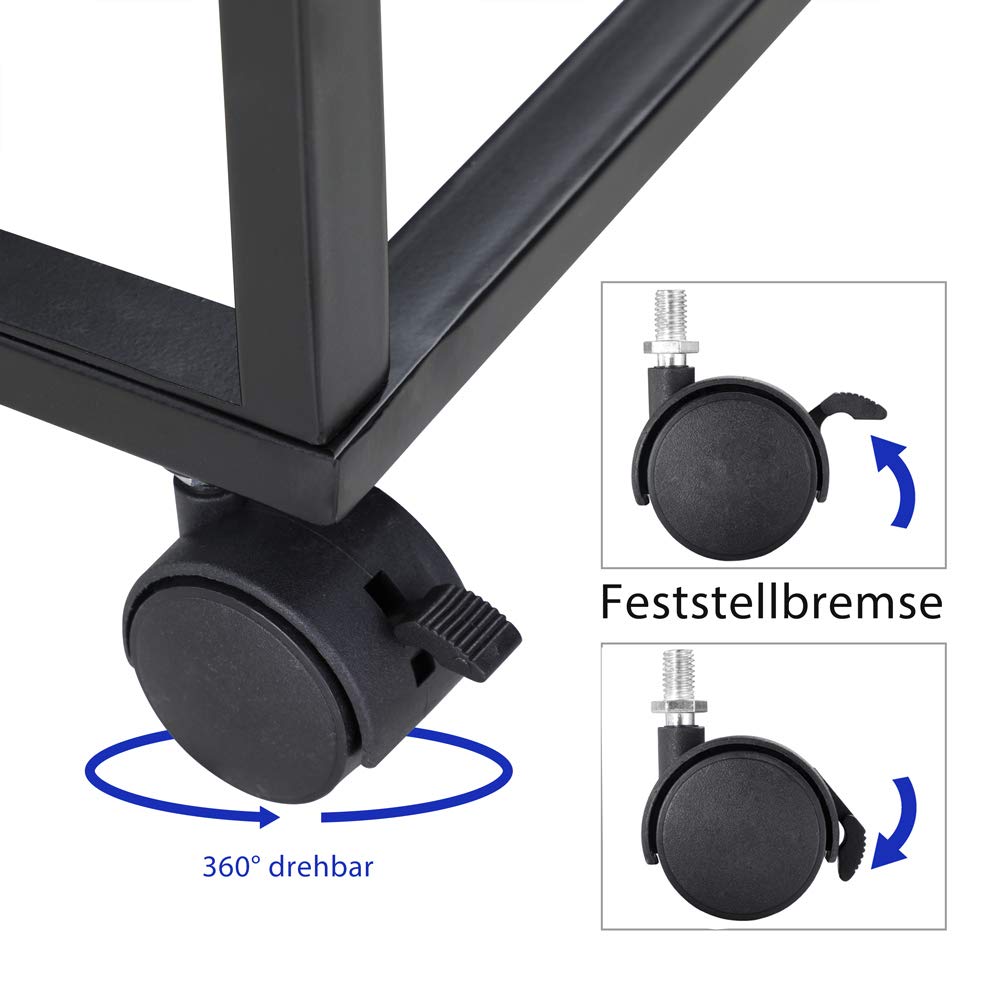 Casaria® Beistelltisch mit Rollen 50x35x70cm C Form Holz Metall Modern 40kg Belastbarkeit Wohnzimmer Schlafzimmer Sofatisch Kaffeetisch Nachttisch Schwarz