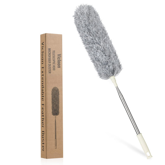 Vicloon Staubwedel Teleskop, Staubwischer Mikrofaser Bis 243cm Länge, mit Edelstahl Teleskop Stange, Waschbar Verbiegbare Eckbesen, Entfernt Mühelos Staub(Grau)