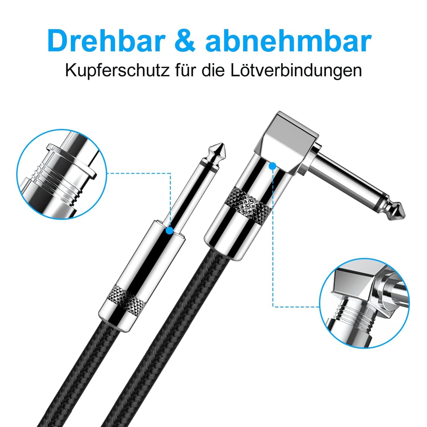 New bee Instrumentenkabel Elektrisches Instrumentenkabel Bass AMP-Kabel 1/4 für E-Gitarre, Bassgitarre, Keyboard, Elektrische Mandoline, Pro Audio (RIGHT, 1.8m/6ft)