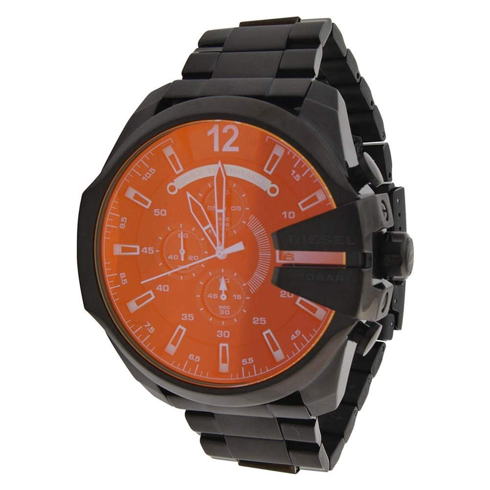 Diesel Herrenuhr Mega Chief, Chronographenwerk, 59 mm, schwarzes Edelstahlgehäuse mit Edelstahlarmband, DZ4318