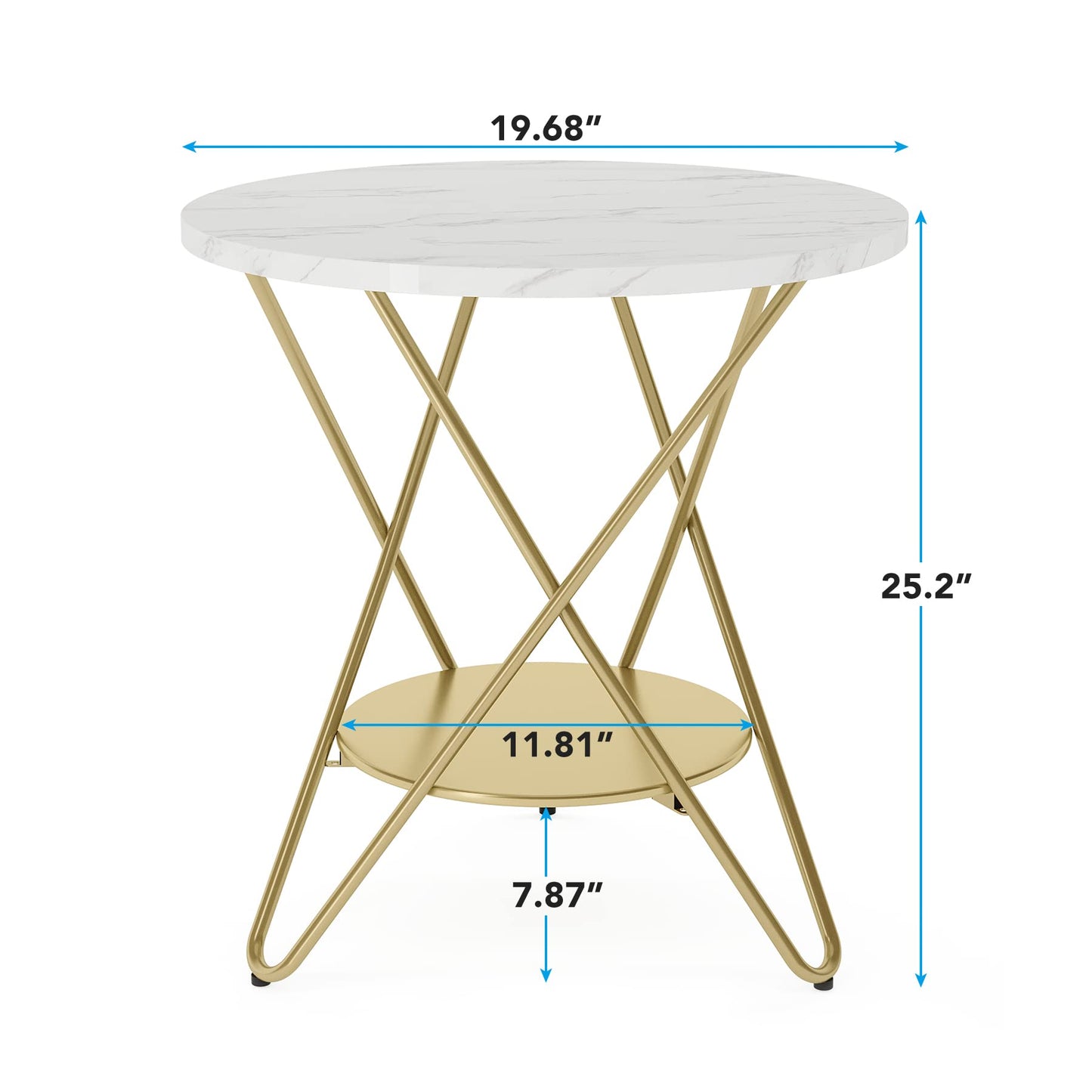 Tribesigns Faux Marmor End-Tisch, 2-stufiger runder Seitentisch, Beistelltisch mit Metalllegen, kleiner Akzent Tisch Snack Tisch für Wohnzimmer, Schlafzimmer, Balcony, Weiß und Gold (1, Weiß und Gold)