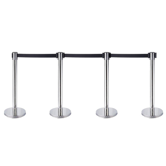 4 Stück Absperrständer Personenleitsystem Edelstahl Absperrbänder Absperrpfosten Abgrenzungspfosten mit 4 Gurtband Schwarz