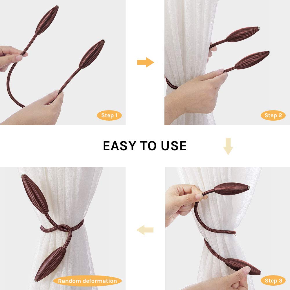 Pretty Jolly 2 Stück DIY Twist Curtain Tiebacks Creative Decorative Drape Tie Backs European Style Random Modelling Curtain Holdbacks for Home & Office Window Blackout & Sheer Drapery (Braun)