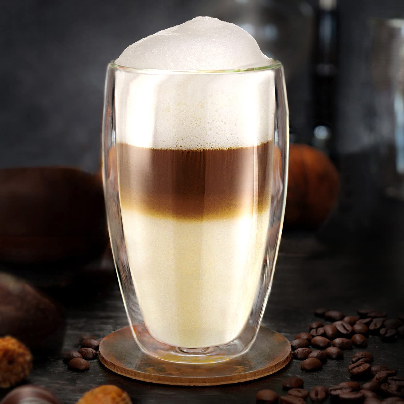 Creano doppelwandiges Thermoglas 250ml „DG-SH“, Doppelwandglas auch für kleine Hände geeignet, doppelwandige Cappuccinotassen, Kaffee, Tee, Latte Gläser 2er Set