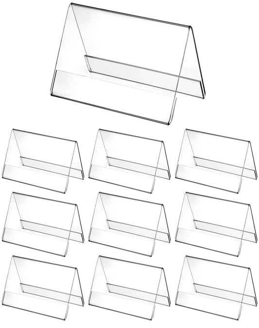 QWORK® 10er Pack 10x6 cm Acryl Tischaufsteller Namensaufsteller Halter, 2mm Verdickt Dachform Doppelseitige Tischaufsteller für Namensschild und Preisschild