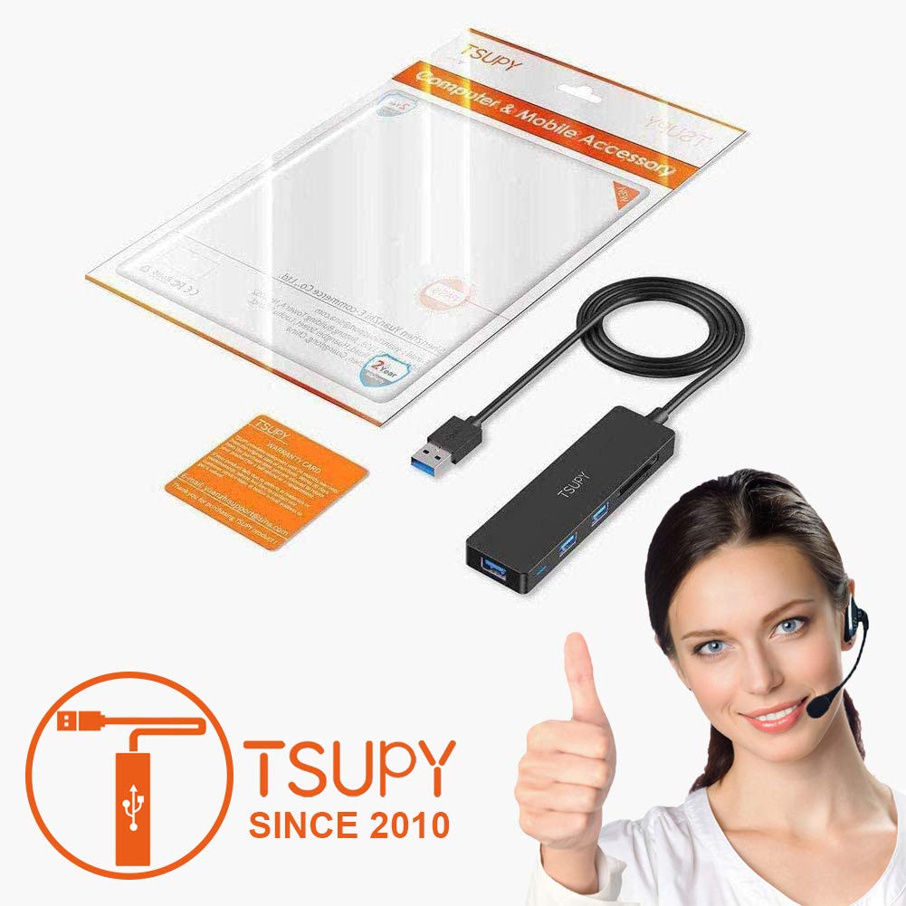 TSUPY USB Hub 3.0 1.2m Kabel 5 in 1, USB Adapter auf 3 USB 3.0 verlängerung + SD TF Kartenleser für Ihre Laptop PC usw