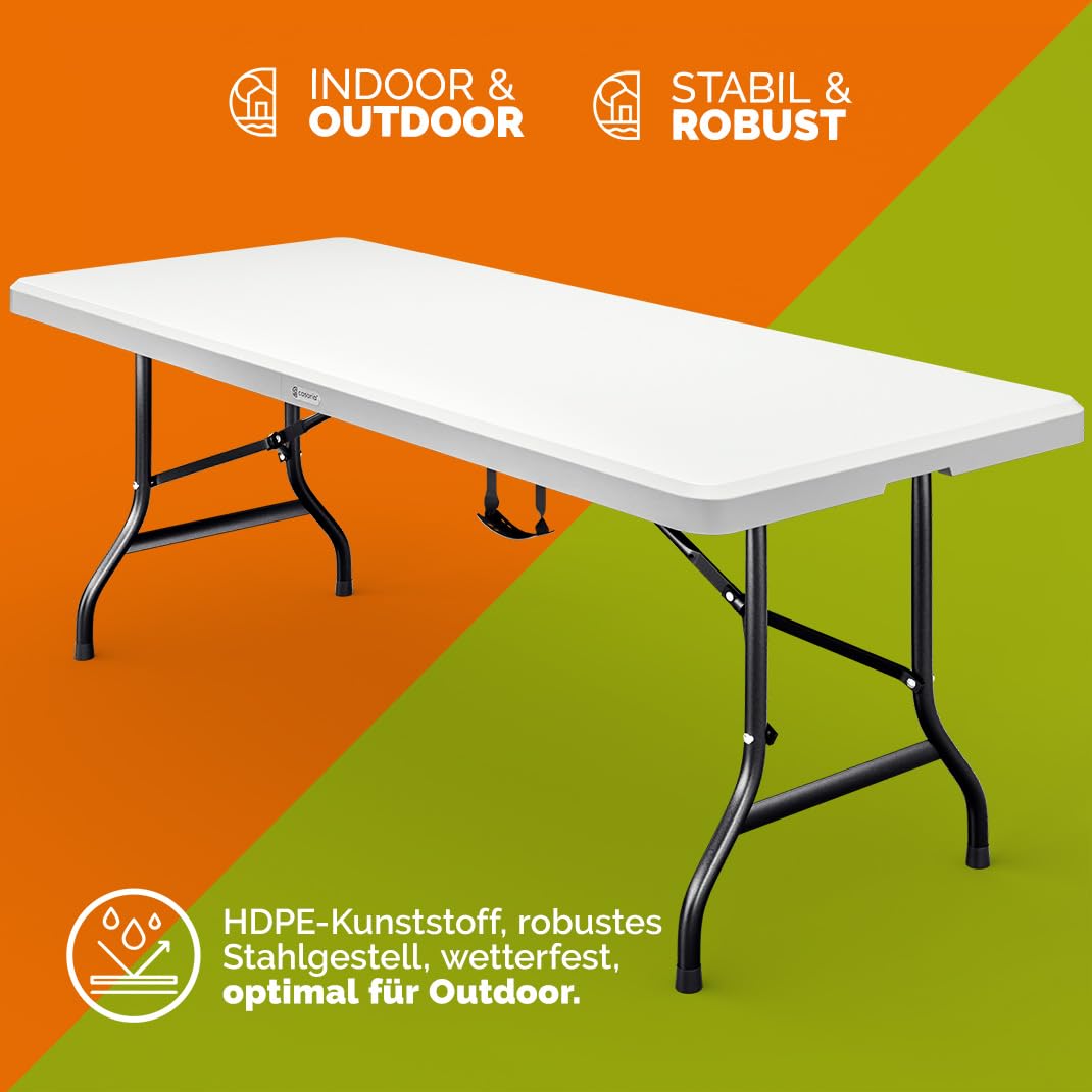 Casaria® Gartentisch 183x76cm Klappbar Wetterfest Tragbar Kunststoff Garten Terrasse Camping Balkontisch Klapptisch Campingtisch Buffettisch Weiß