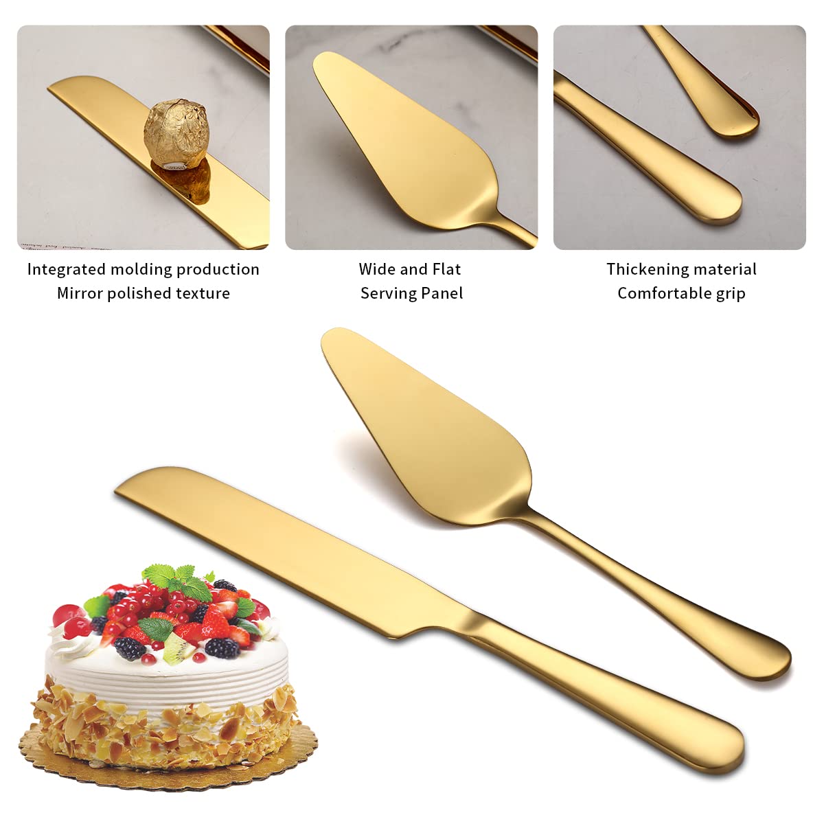Kyraton Gold Hochzeits tortenmesser und Server Set, Edelstahl Titan-Vergoldung Kuchenheber & Tortenheber für die Hochzeit beinhalten Tortenausstecher und Tortenheber