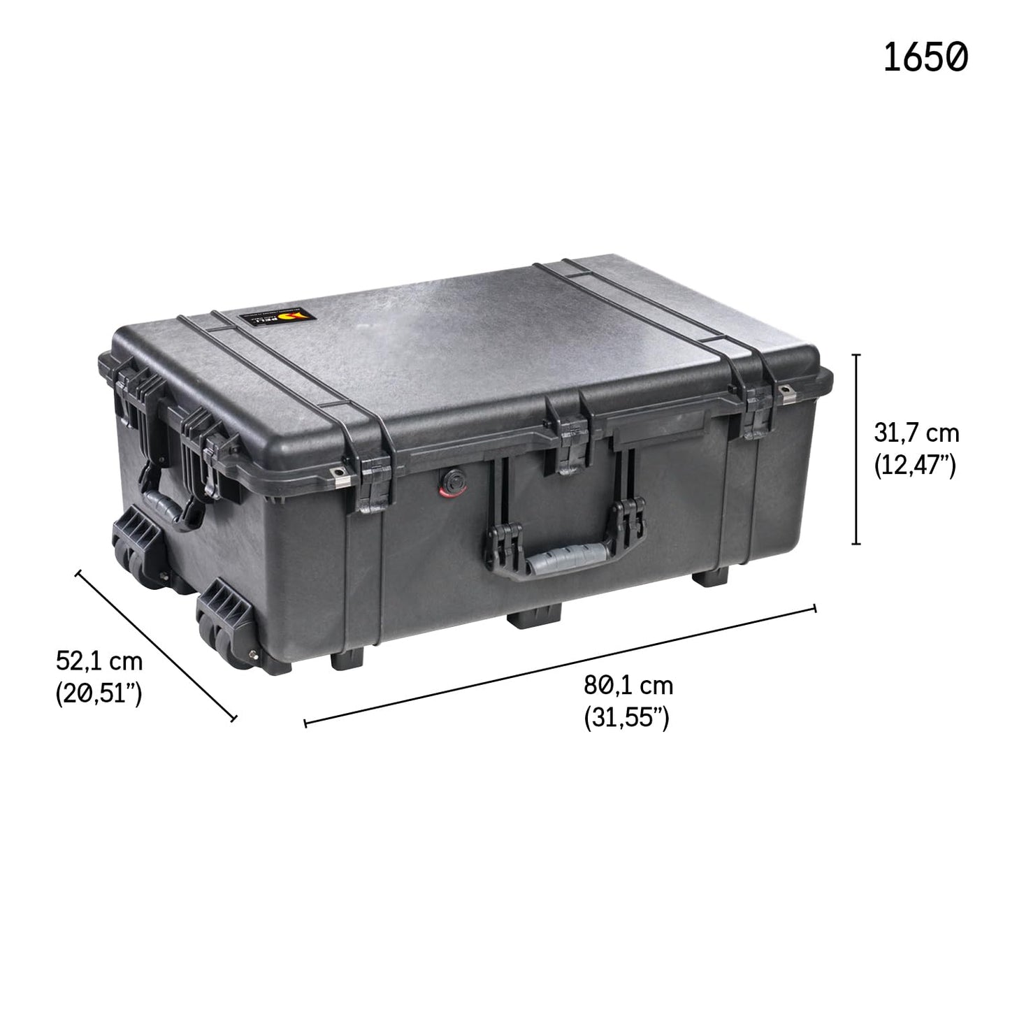 PELI 1650 Koffer, mit Schaumstoff-Einsatz: Rasterschaumstoff zur individuellen Anpassung im Boden, Noppenschaumstoff im Deckel, Gewicht kg: 13.4, 1650-020-110E, Farbe: Schwarz