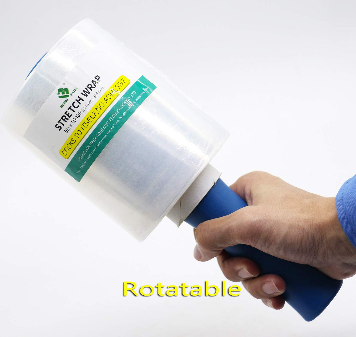 BOMEI PACK Mini Stretchfolie, Handfolie Wickelfolie, 20my x 127mm x 300m, Packfolie Transparent, 4 Rollen mit 1 Griff