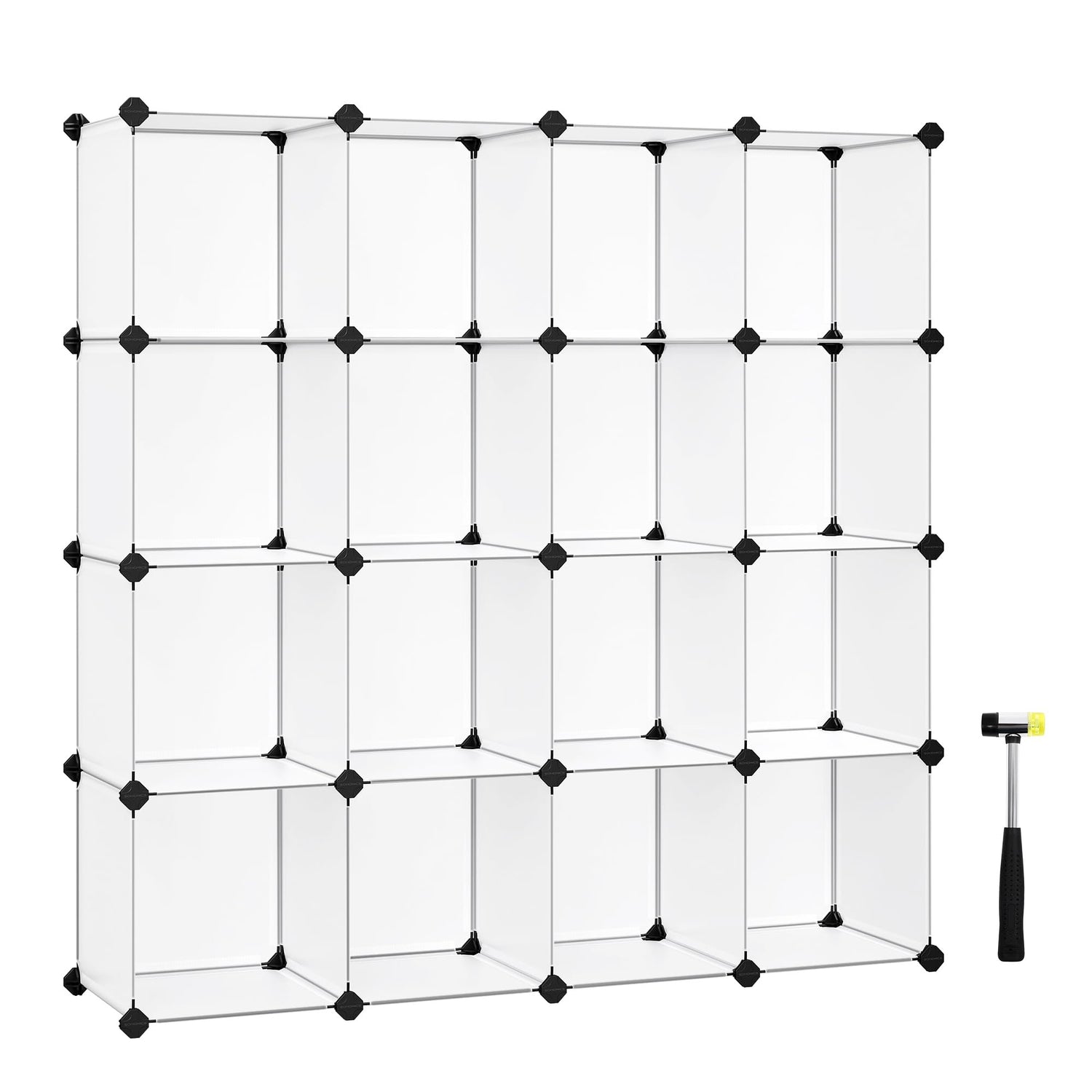 Weißes SONGMICS Würfelregal mit 16 Fächern aus Kunststoff, modulares Stecksystem, Schuhregal oder Raumteiler für Schlafzimmer oder Flur