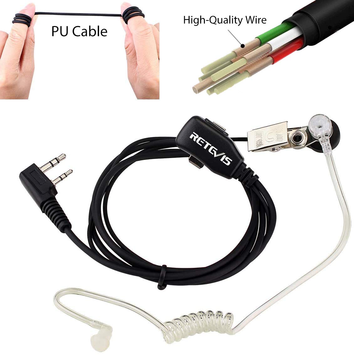 Retevis Funkgerät Headset 2 Pin Kompatibel mit Walkie Talkie Retevis RT24 Plus RT622 RT27 Baofeng UV-5R Plus BF-888S BF-88E Kenwood Sicherheits-Headset Kopfhörer Ohrhörer (1 Stuck)