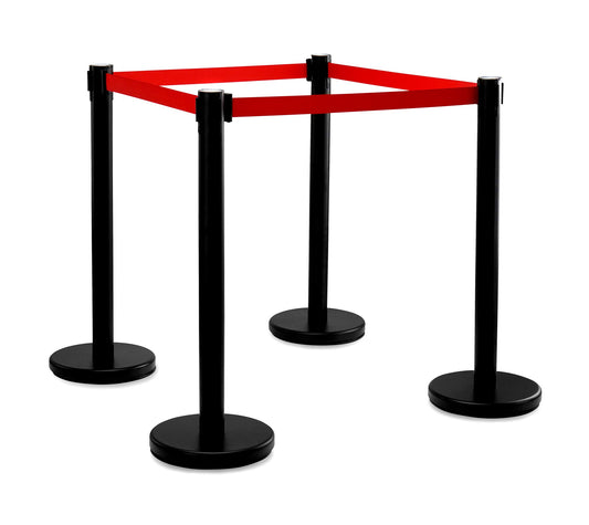 Stagecaptain PLS-200B Absperrständer Personenleitsystem 2 Paar (4 Stück Absperrpfosten, Hotel, Ausstellung, Flughafen, Vip, roter Teppich, Absperrband rot) schwarz