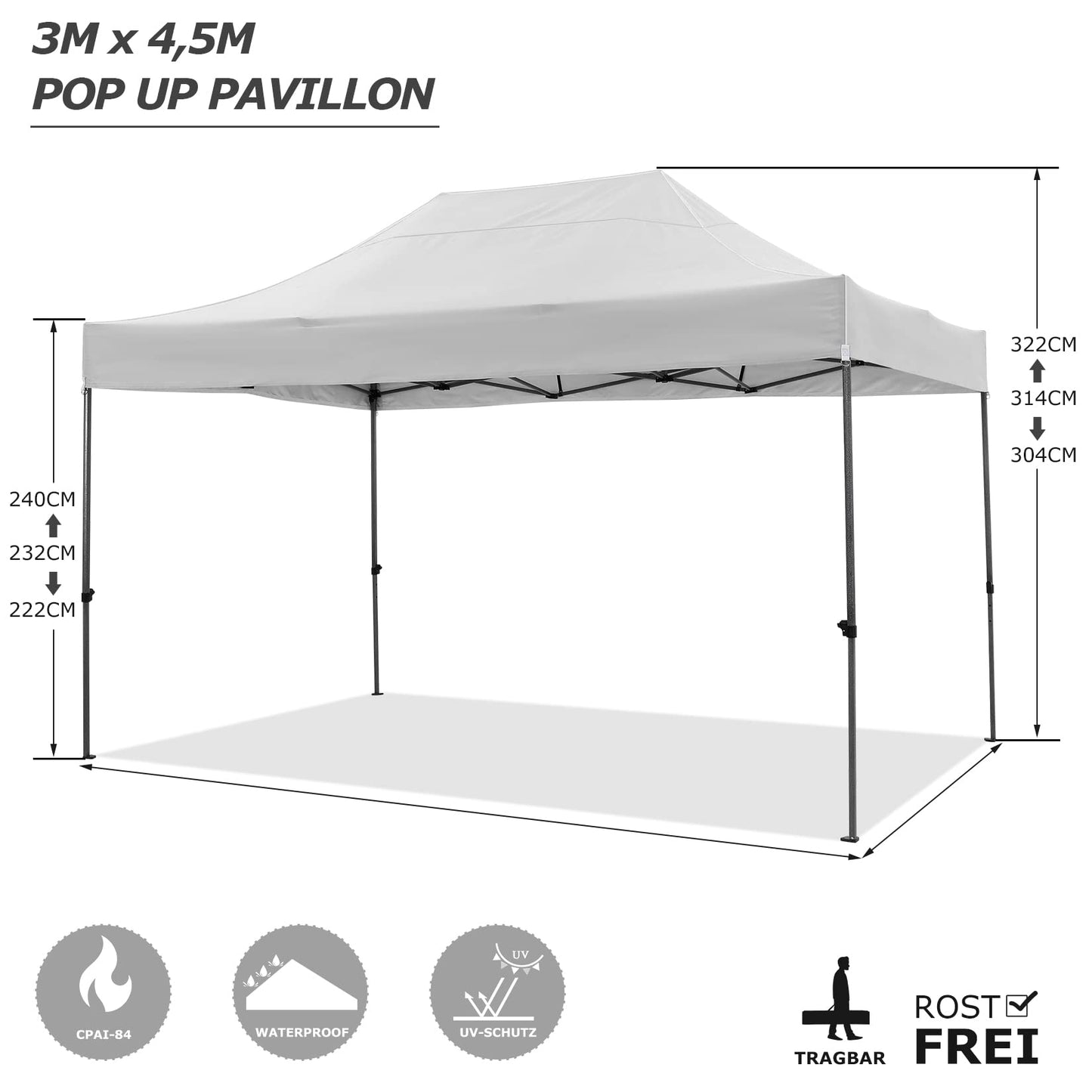 COBIZI 3x4,5 Pavillon Faltpavillon 3x4,5 Wasserdicht Stabil Winterfest 2.0, Gartenpavillon UV Schutz mit 4 Seitenteilen Festival Partyzelt Sonnenschutz Pavillon, Weiß