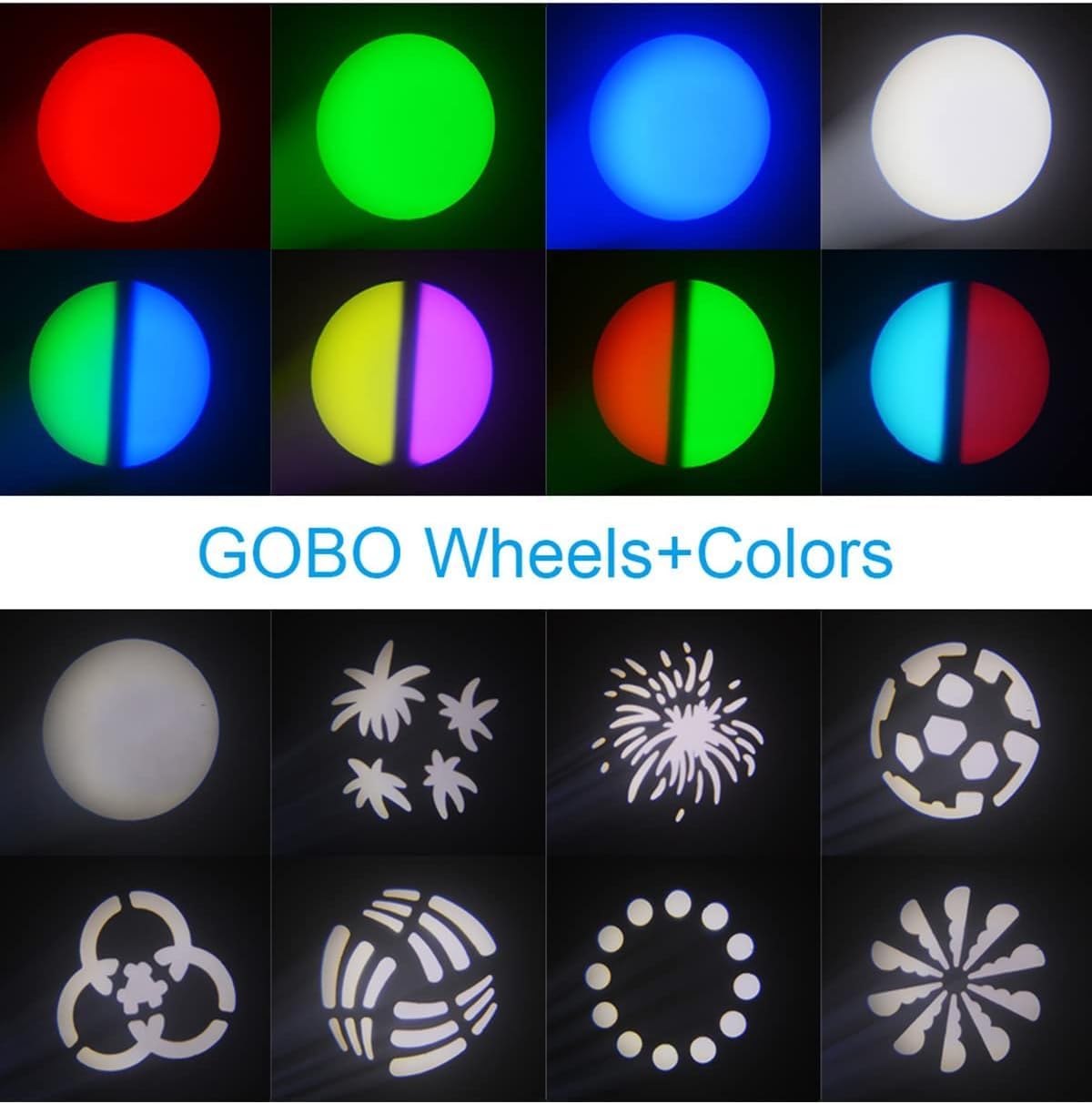 BETOPPER Moving Head Led Partylicht 35W Bühnenlicht mit 8 Gobos und 8 Farben Discolicht Beam DMX 9/11Ch für DJ Bar Club Bühne Halloween Weihnachten Party