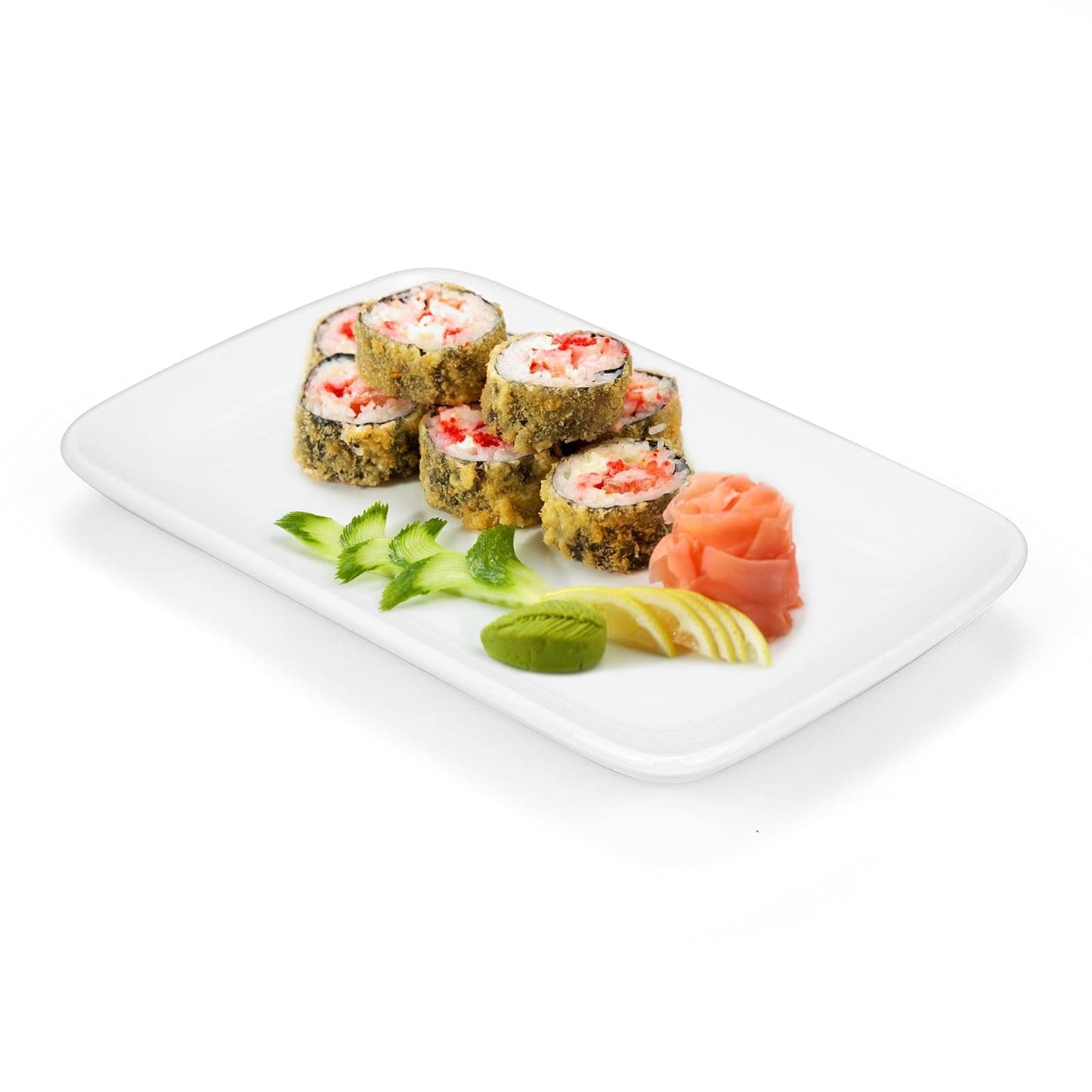 Foraineam Set mit 8 Stück Rechteckige Porzellanteller 8inch Servierplatte Porzellanplatten für Dessert, Vorspeisen, Salatteller, Weiße Serviertabletts, 20x12x2.5 cm
