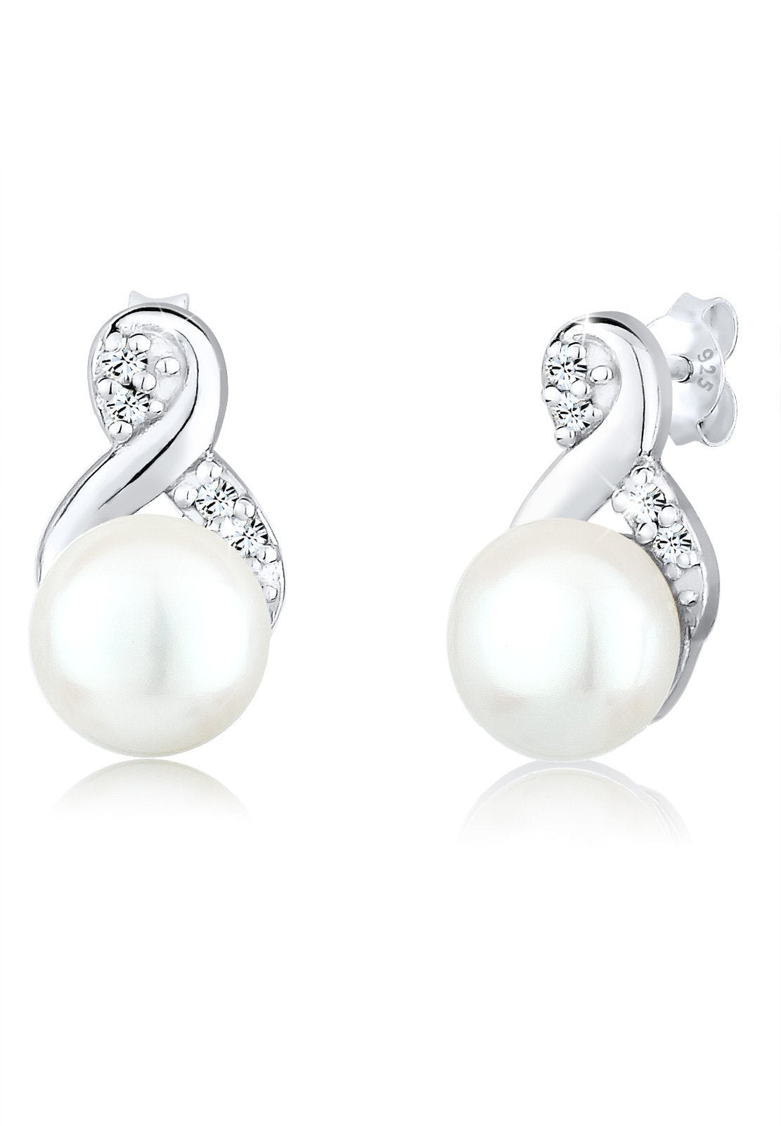 Elli Ohrringe Damen Ohrstecker Infinity Elegant mit Süßwasserzuchtperle und Kristallen in 925 Sterling Silber