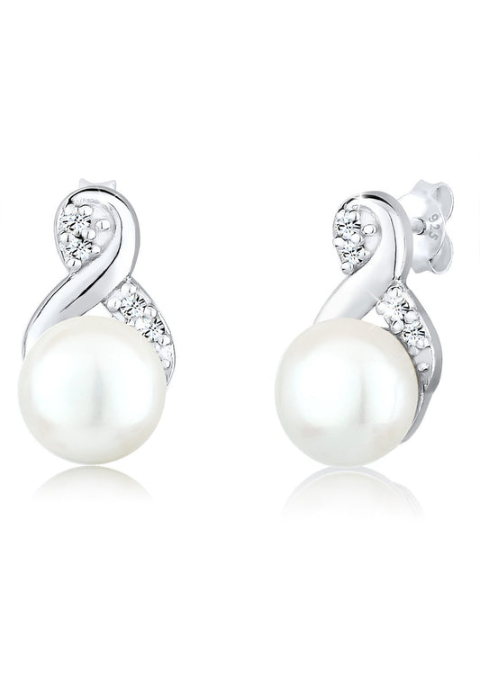 Elli Ohrringe Damen Ohrstecker Infinity Elegant mit Süßwasserzuchtperle und Kristallen in 925 Sterling Silber